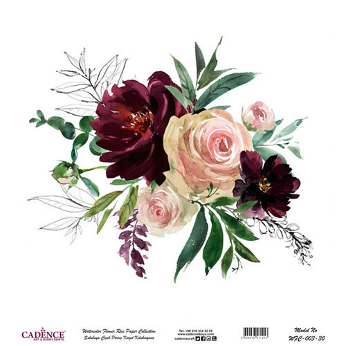 Акварельные цветы №3, бумага для декупажа рисовая Cadence, 30х30 см, купить, заказать с доставкой