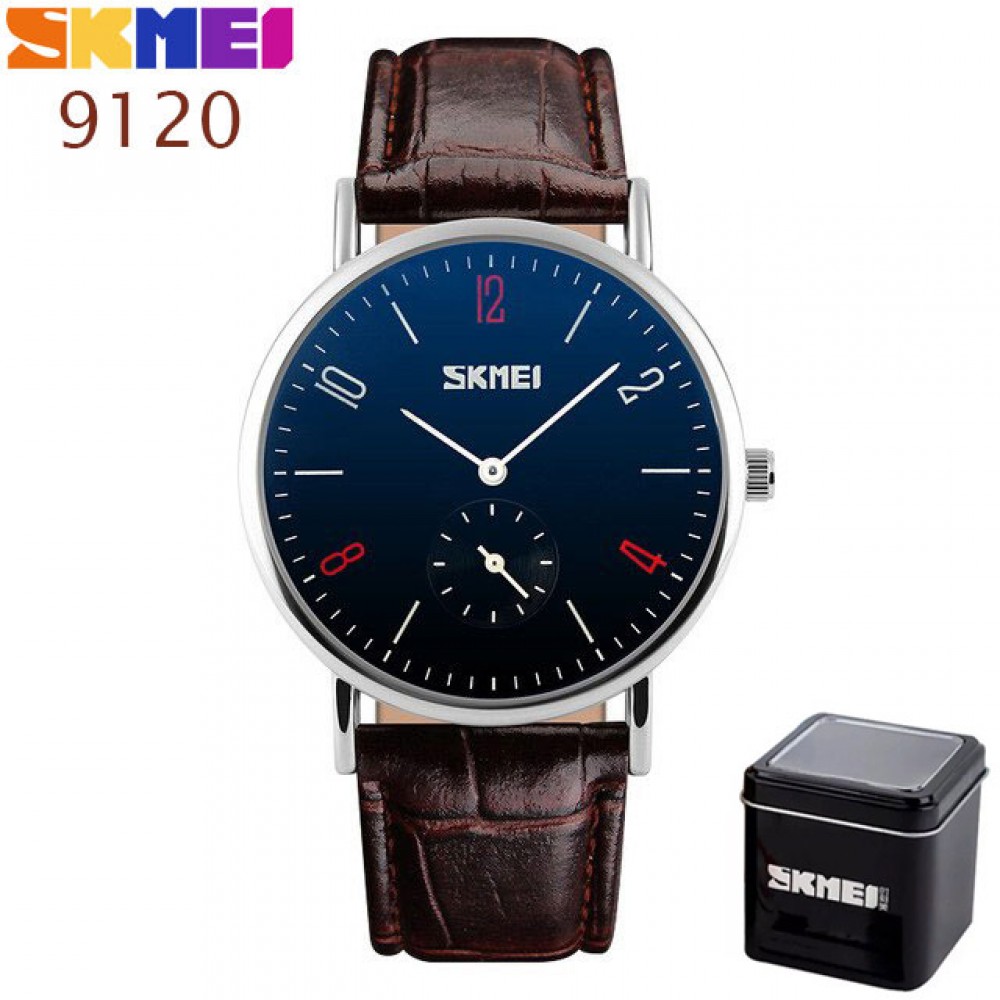 Мужские наручные часы SKMEI 9120 Чёрные с коричневым ремешком