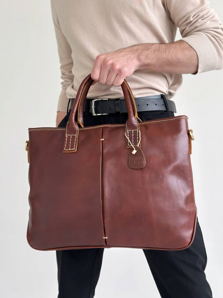Мужская кожаная бизнес сумка арт. BS081 BROWN купить - 8 900 руб. ХОЗЯИН БАРИН